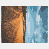 Stylized Countryside Road Golden Summer フリースブランケット (正面(横))