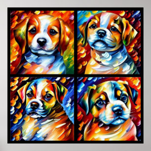 Stylized Cute Puppies ポスター