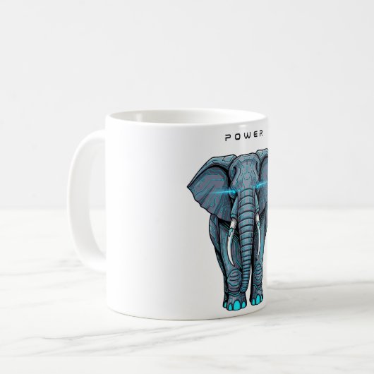 Stylized Elephant Graphic with Power Theme コーヒーマグカップ (正面左)