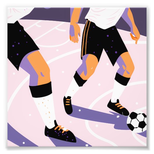 Stylized Football Players Dribbling a Soccer Ball フォトプリント (正面)