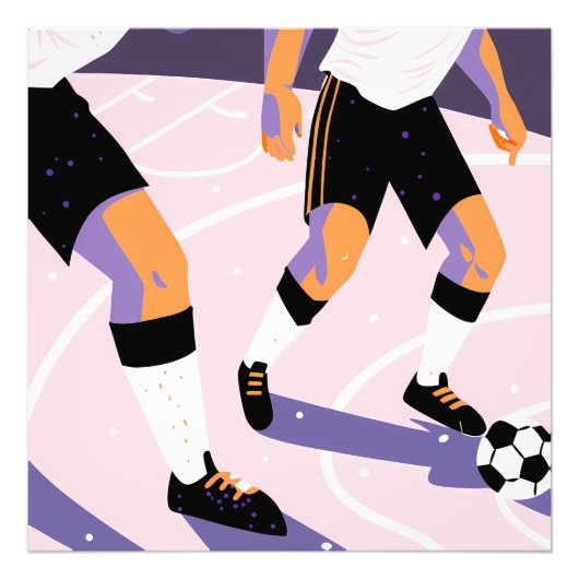 Stylized Football Players Dribbling a Soccer Ball フォトプリント (正面)