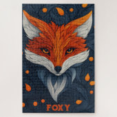 Stylized Fox Illustration with Floral Background ジグソーパズル (縦)