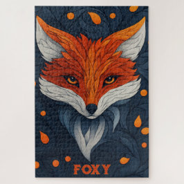 Stylized Fox Illustration with Floral Background ジグソーパズル