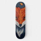 Stylized Fox Illustration with Floral Background スケートボード (正面)