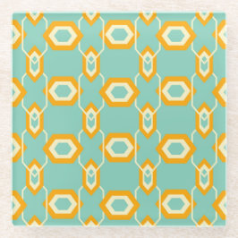 Stylized geometric pattern in bold orange hexagon ガラスコースター