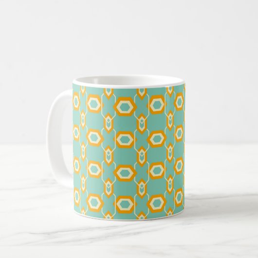 Stylized geometric pattern in bold orange hexagon コーヒーマグカップ (正面左)