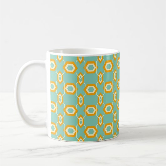 Stylized geometric pattern in bold orange hexagon コーヒーマグカップ (左)