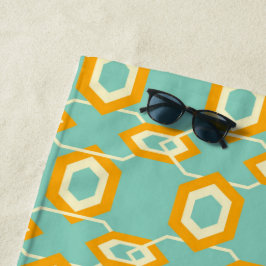 Stylized geometric pattern in bold orange hexagon ビーチタオル