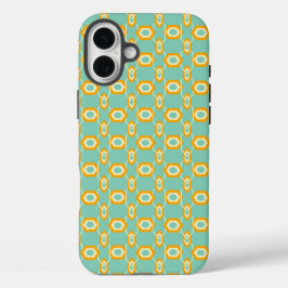 Stylized geometric pattern in bold orange hexagon iPhone 16 plusケース