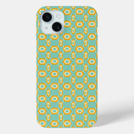 Stylized geometric pattern in bold orange hexagon iPhone 15 miniケース