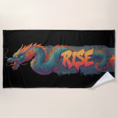 Stylized Graffiti Dragon Mural with Bold 'RISE'  ビーチタオル (正面)