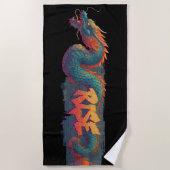 Stylized Graffiti Dragon Mural with Bold 'RISE'  ビーチタオル (正面)