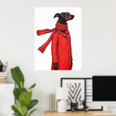 Stylized Greyhound Drawing with Red Vintage Coat ポスター (ホームオフィス)