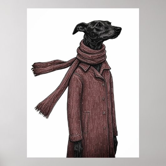 Stylized Greyhound Drawing with Vintage Coat ポスター (正面)