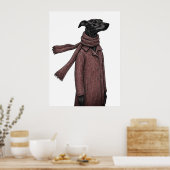 Stylized Greyhound Drawing with Vintage Coat ポスター (キッチン)