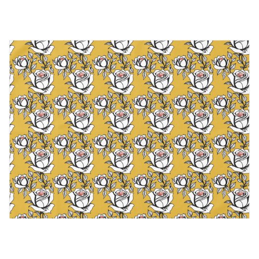 Stylized Hand Drawn Roses In Black And White  テーブルクロス (正面(横))