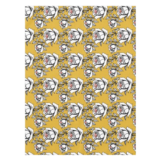 Stylized Hand Drawn Roses In Black And White  テーブルクロス (正面)