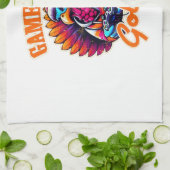 Stylized Hoodie Turkey Gamer with Distressed Orang キッチンタオル (折り畳み)