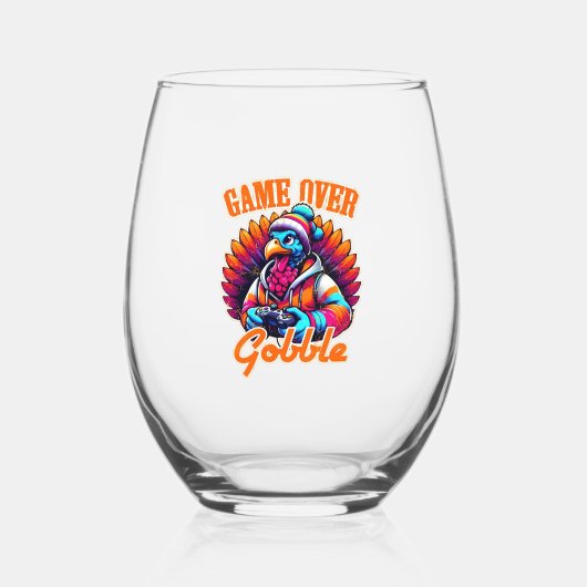 Stylized Hoodie Turkey Gamer with Distressed Orang ステムなしワイングラス (正面)