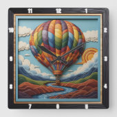 Stylized Hot Air Balloon River Valley スクエア壁時計 (正面)