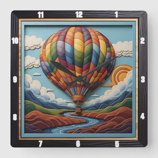 Stylized Hot Air Balloon River Valley スクエア壁時計 (正面)