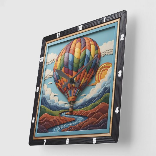 Stylized Hot Air Balloon River Valley スクエア壁時計 (傾斜)