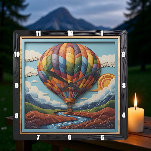 Stylized Hot Air Balloon River Valley スクエア壁時計