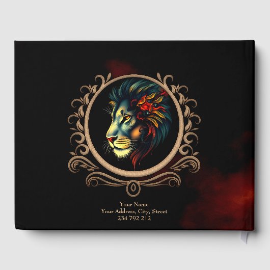 Stylized Lion Head Portrait in Mandala Frame  ゲストブック (裏面)