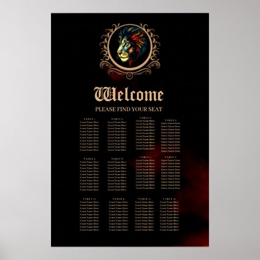 Stylized Lion Head Portrait in Mandala Frame  ポスター (正面)