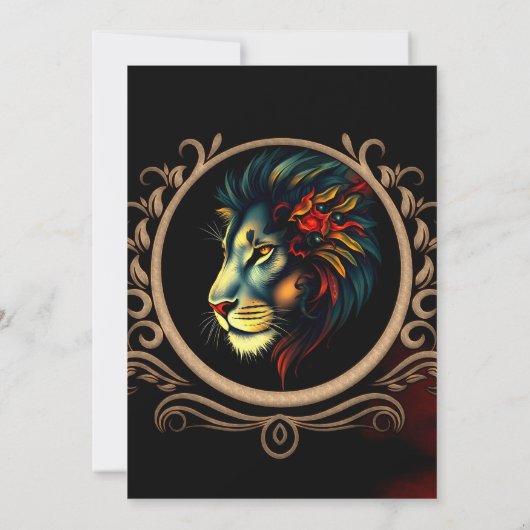 Stylized Lion Head Portrait in Mandala Frame  招待状 (裏面)