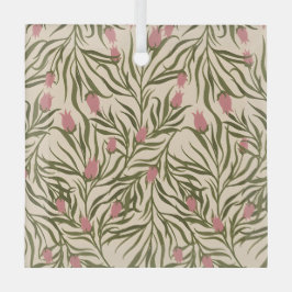 Stylized pink bell-shaped floral pattern ガラスオーナメント