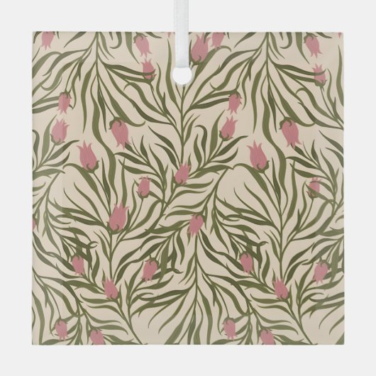 Stylized pink bell-shaped floral pattern ガラスオーナメント (正面)