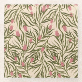 Stylized pink bell-shaped floral pattern ガラスコースター (正面)