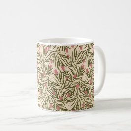 Stylized pink bell-shaped floral pattern コーヒーマグカップ