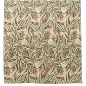 Stylized pink bell-shaped floral pattern シャワーカーテン (正面)