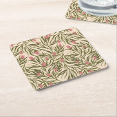 Stylized pink bell-shaped floral pattern スクエアペーパーコースター (アングル)