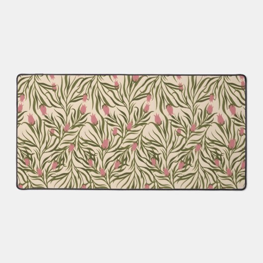 Stylized pink bell-shaped floral pattern デスクマット (正面)