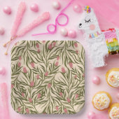 Stylized pink bell-shaped floral pattern ペーパープレート (パーティー)