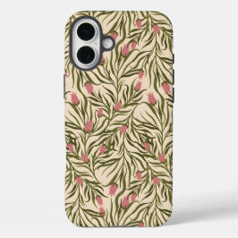 Stylized pink bell-shaped floral pattern iPhone 16 plusケース