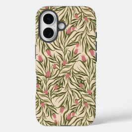 Stylized pink bell-shaped floral pattern iPhone 16ケース