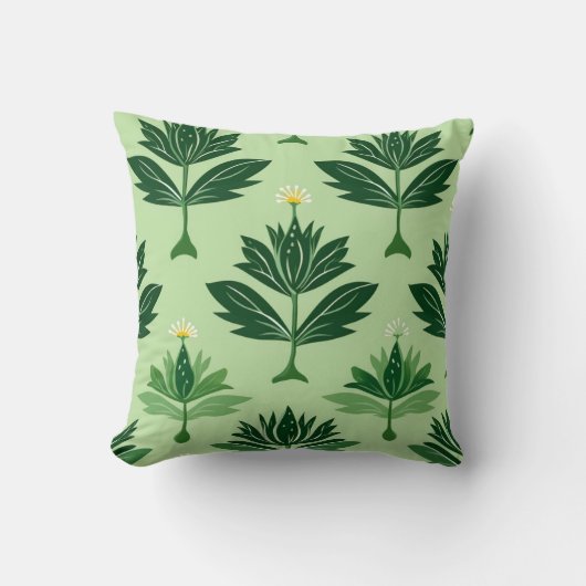Stylized Plant Pattern – Harmony in Green クッション (正面)