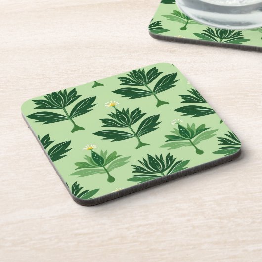 Stylized Plant Pattern – Harmony in Green コースター (左側)
