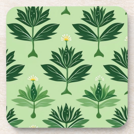 Stylized Plant Pattern – Harmony in Green コースター (正面)