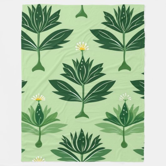 Stylized Plant Pattern – Harmony in Green フリースブランケット (正面)