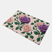 Stylized Purple Roses With Green Accents ドアマット (アングル)