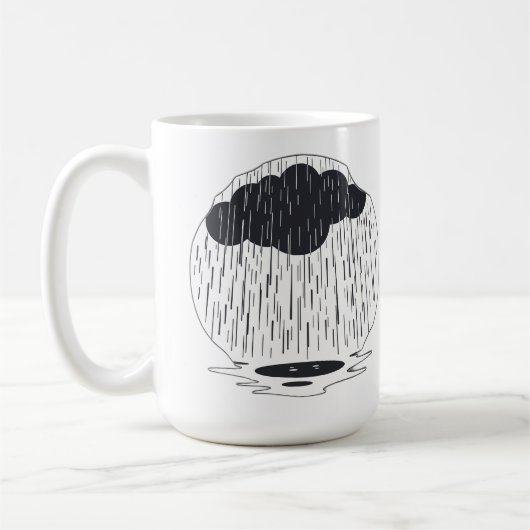 Stylized Rain Cloud with Falling Rain and Puddle コーヒーマグカップ (左)