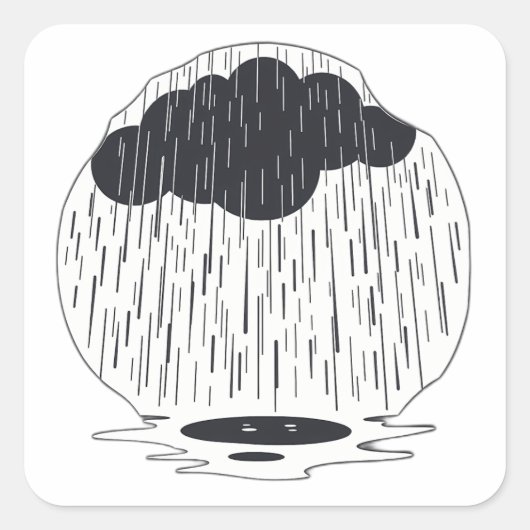 Stylized Rain Cloud with Falling Rain and Puddle スクエアシール (正面)