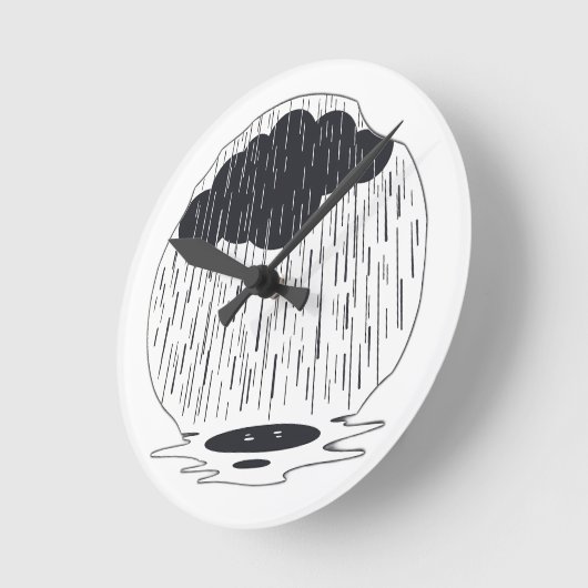 Stylized Rain Cloud with Falling Rain and Puddle ラウンド壁時計 (傾斜)