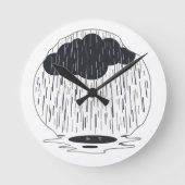 Stylized Rain Cloud with Falling Rain and Puddle ラウンド壁時計 (正面)