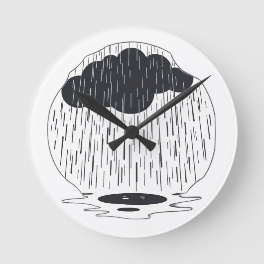 Stylized Rain Cloud with Falling Rain and Puddle ラウンド壁時計 (正面)
